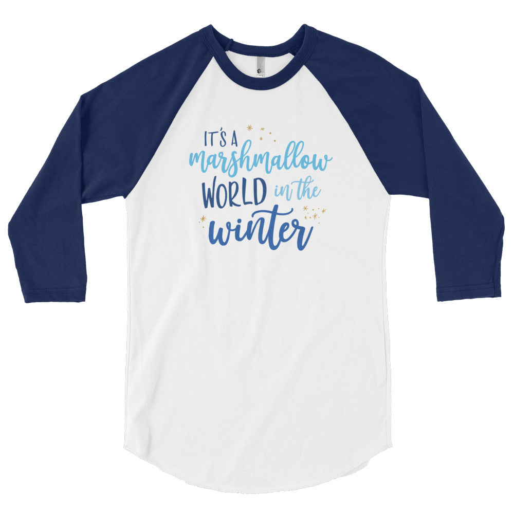 Christmas Marshmallow World in the Winter 3/4 Sleeve Raglan Shirt - Next Stop Main Street