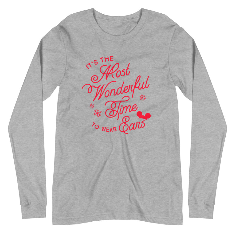 Christmas It's the Most Wonderful Time to Wear Ears Unisex Long Sleeve Tee (more colors available)