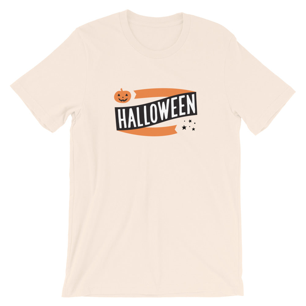 Halloween Banner Pumpkin and Stars Short-Sleeve Unisex T-Shirt (more colors available) - Next Stop Main Street
