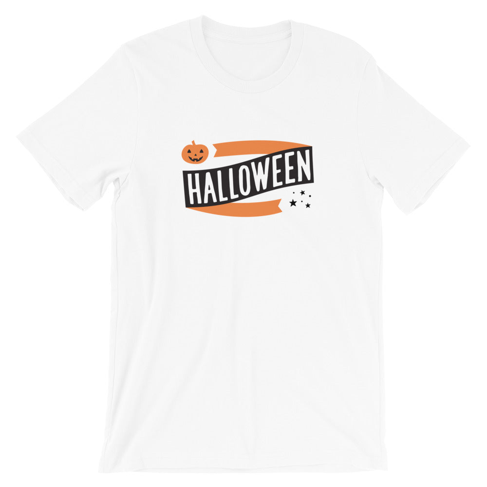 Halloween Banner Pumpkin and Stars Short-Sleeve Unisex T-Shirt (more colors available) - Next Stop Main Street
