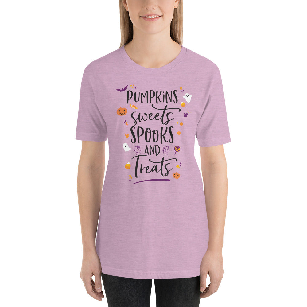 Halloween Pumpkins Sweets Spooks and Treats Short-Sleeve Unisex T-Shirt - Next Stop Main Street
