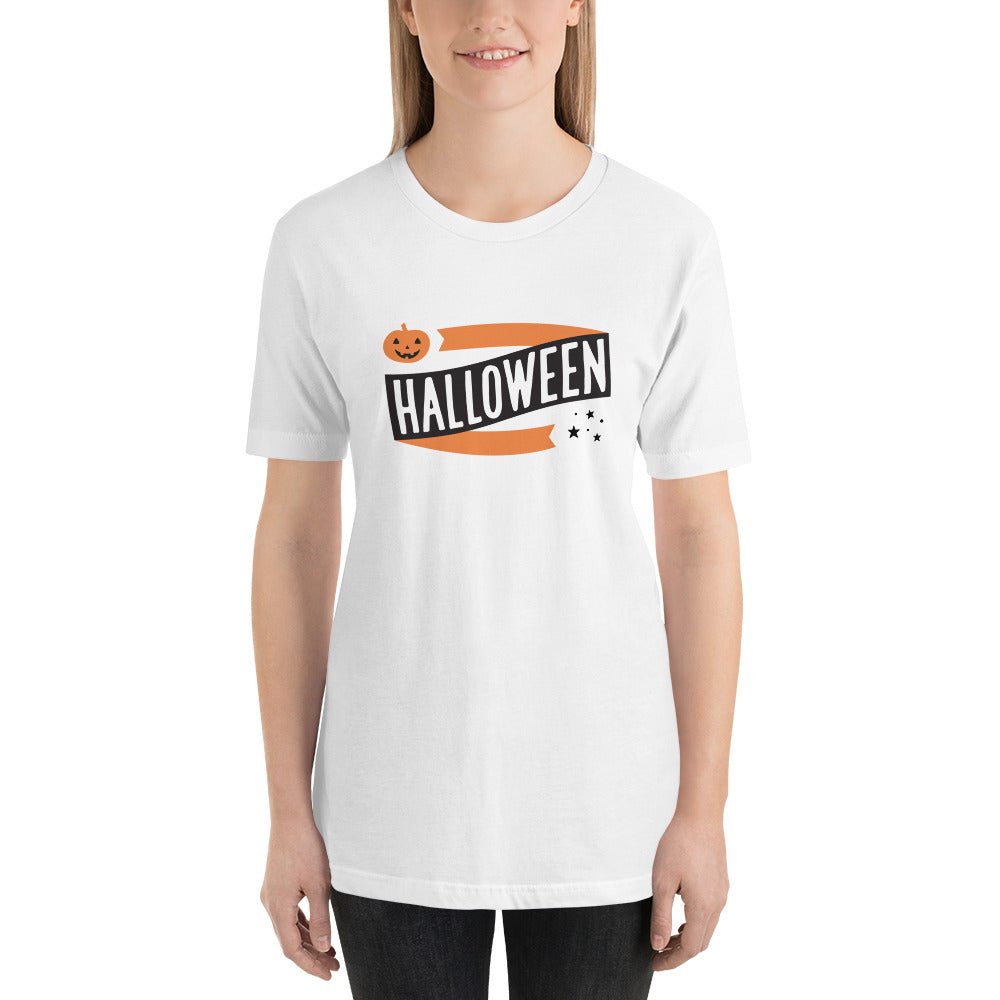 Halloween Banner Pumpkin and Stars Short-Sleeve Unisex T-Shirt (more colors available) - Next Stop Main Street