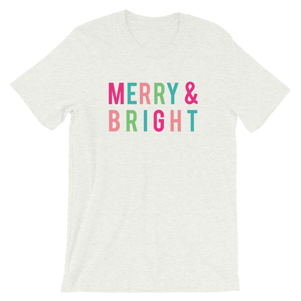 Christmas Merry and Bright Colorful Block Letters Short-Sleeve Unisex T-Shirt - Next Stop Main Street