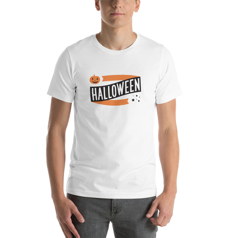 Halloween Banner Pumpkin and Stars Short-Sleeve Unisex T-Shirt (more colors available) - Next Stop Main Street