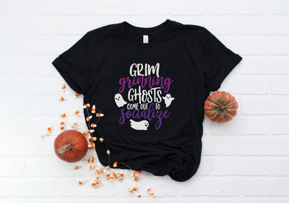 Halloween Grim Grinning Ghosts Come Out to Socialize Unisex T-Shirt, White Text (more colors available) - Next Stop Main Street