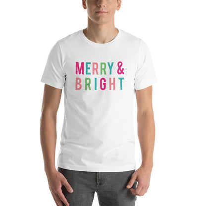 Christmas Merry and Bright Colorful Block Letters Short-Sleeve Unisex T-Shirt - Next Stop Main Street