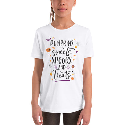 Halloween Pumpkins Sweets Spooks and Treats YOUTH Short Sleeve T-Shirt - Next Stop Main Street
