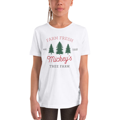Christmas Mickey's Tree Farm YOUTH Short Sleeve T-Shirt - Next Stop Main Street