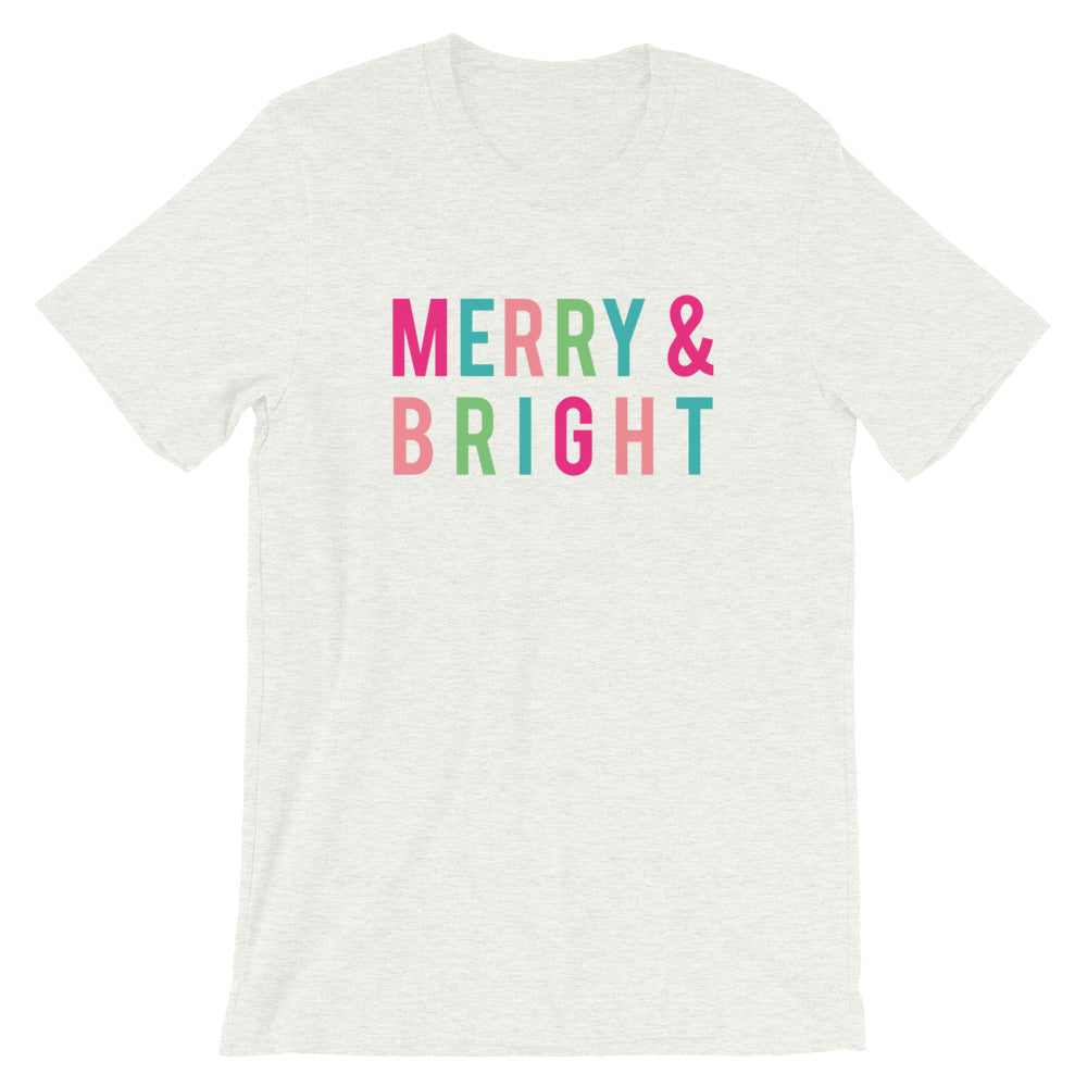 Christmas Merry and Bright Colorful Block Letters Short-Sleeve Unisex T-Shirt - Next Stop Main Street