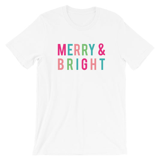 Christmas Merry and Bright Colorful Block Letters Short-Sleeve Unisex T-Shirt - Next Stop Main Street