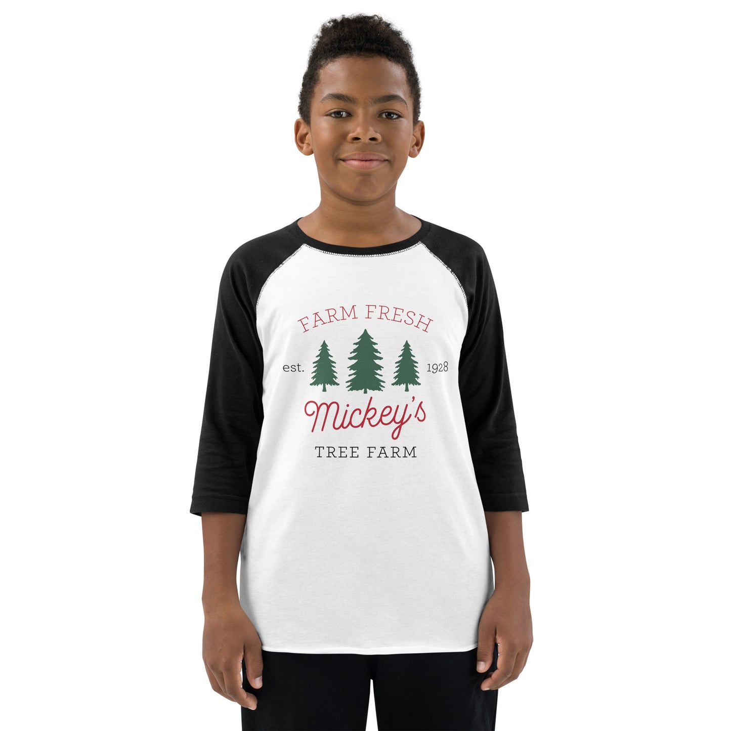 Christmas Mickey's Tree Farm YOUTH Baseball Shirt