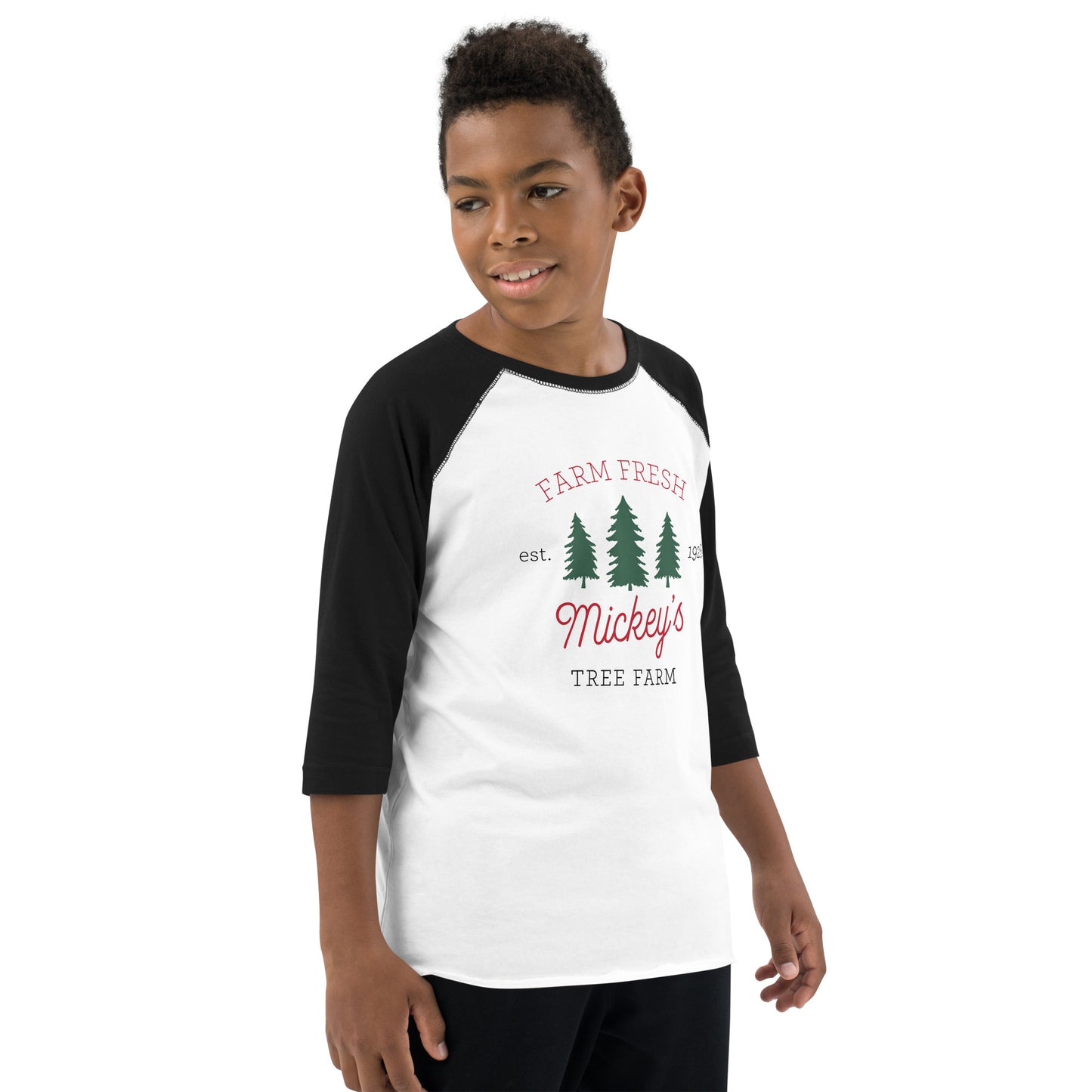 Christmas Mickey's Tree Farm YOUTH Baseball Shirt